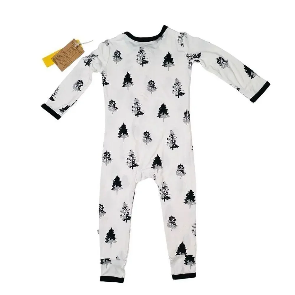 Kyte Baby Bamboo Christmas Trees White Midnight Romper‎ Longalls 2T Winter NWT